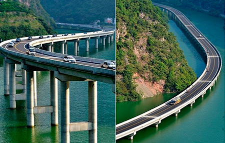 В Китае соорудили уникальный мост проходящий по руслу реки 